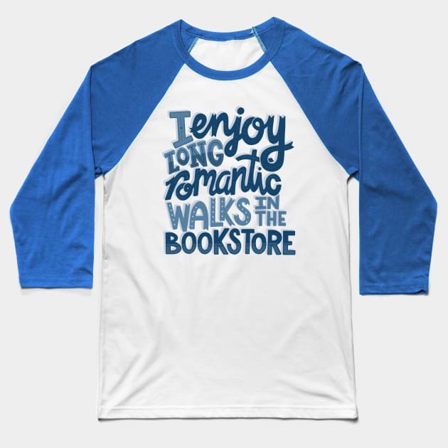Bookstore Romance in Blue Baseball T-Shirt by KitCronk